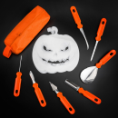 Halloween Kürbis Schnitzset Schnitzwerkzeuge - 7-teiliges Werkzeugset mit 6 Kürbisschnitz Vorlagen für Kürbisschnitzen Familien-Spaß Dekoration